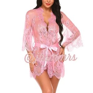 Pink Lace Kimono Robe Babydoll Lingerie